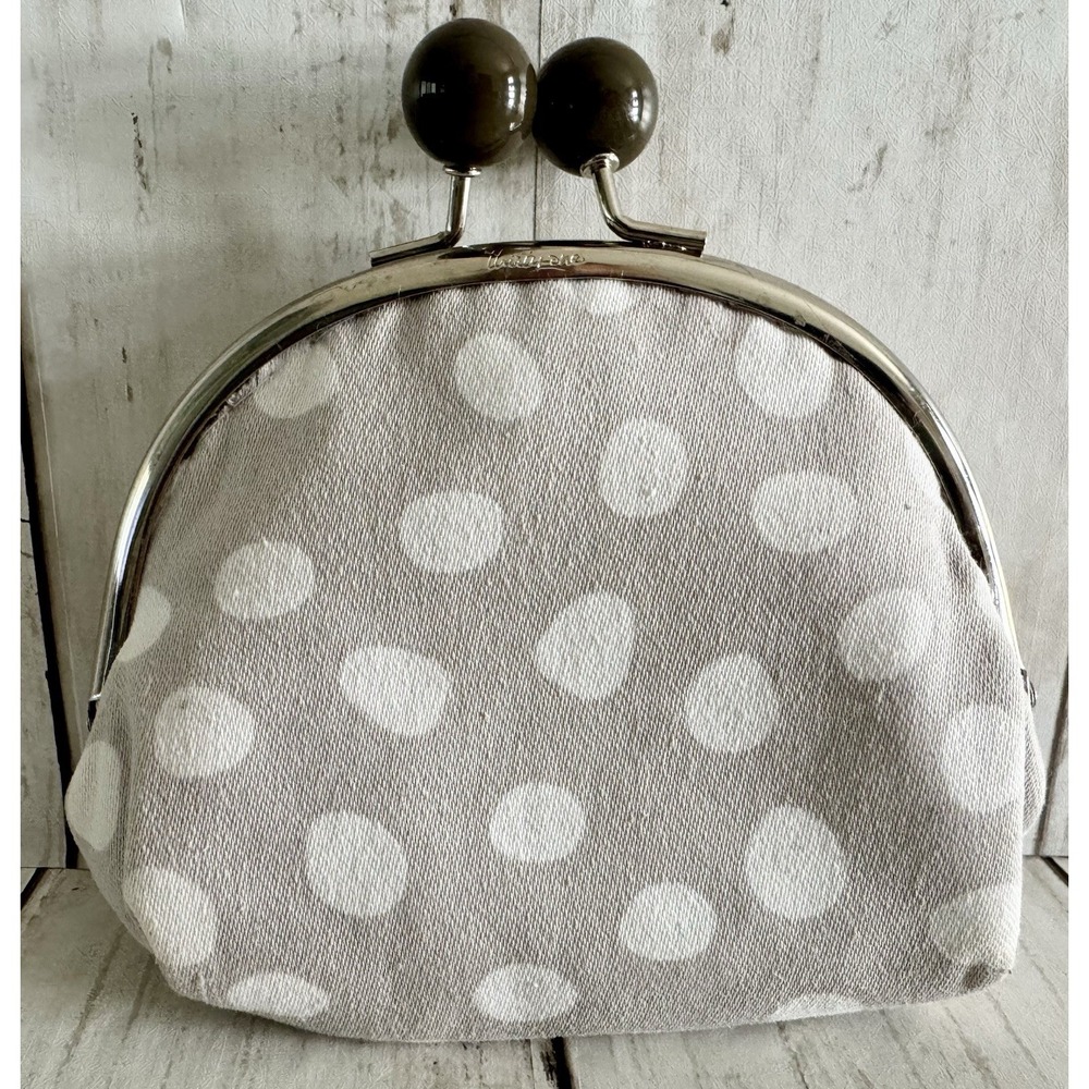 Thirty One Change Purse Double Kiss Lock Gray Polka Dot 2 In One Money Holder